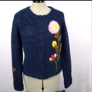 Anthropologie Moth Wool Alpaca Blend Floral Embroidered Cardigan